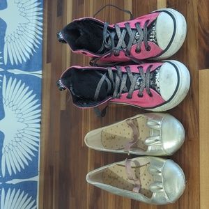 Chuck Taylor pink tulle rocker high tops and metallic bunny flats size 12